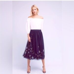 Anthropologie Moulinette Soeurs Lumiere Midi Skirt in Navy Sz. S